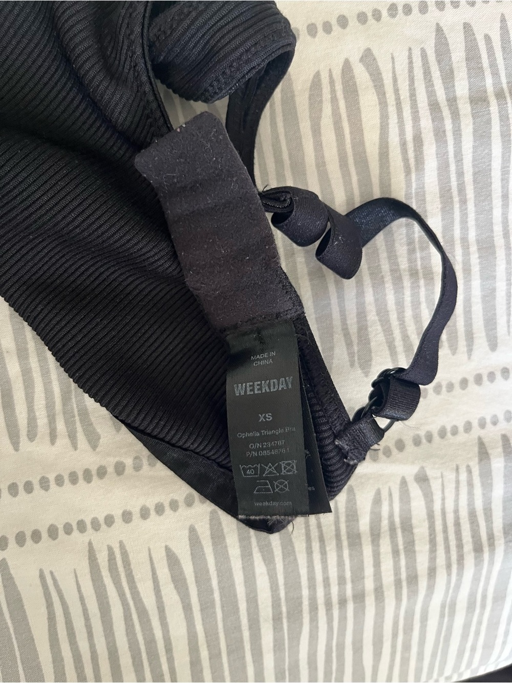 Weekday Black Ribbed Triangle Bra top - Picture 3 of 4